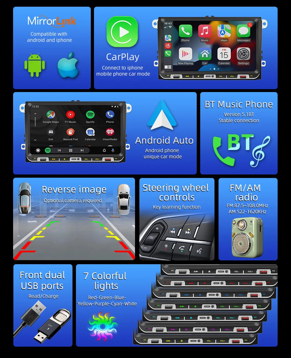 DuoDton 2 Din 9 inch Android Car Radio GPS 4G WiFi DSP Carplay For VW / Volkswagen Skoda Octavia golf 6 touran passat polo Jetta sayaragear