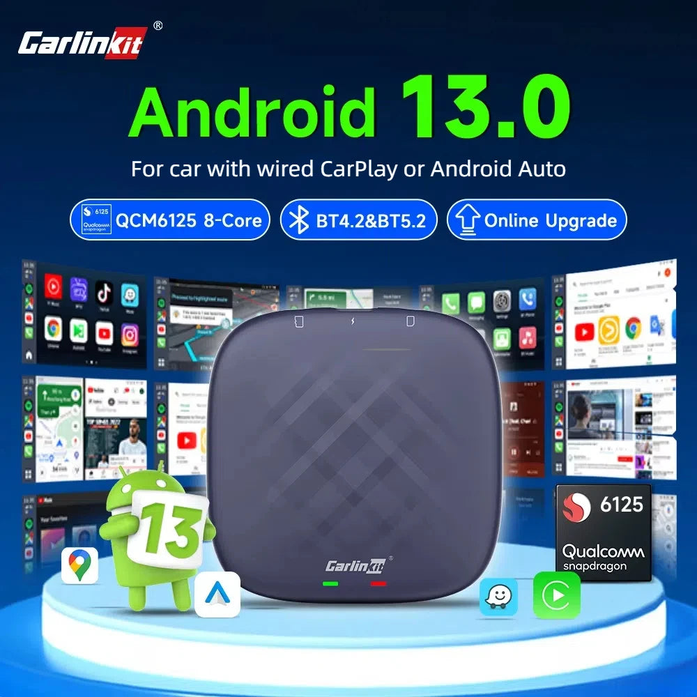 Android 13 CarlinKit Android Auto Wireless CarPlay AI TV Box QCM6125 8-Core Split Screen 64G 128G For Netflix YouTube Play Store sayaragear