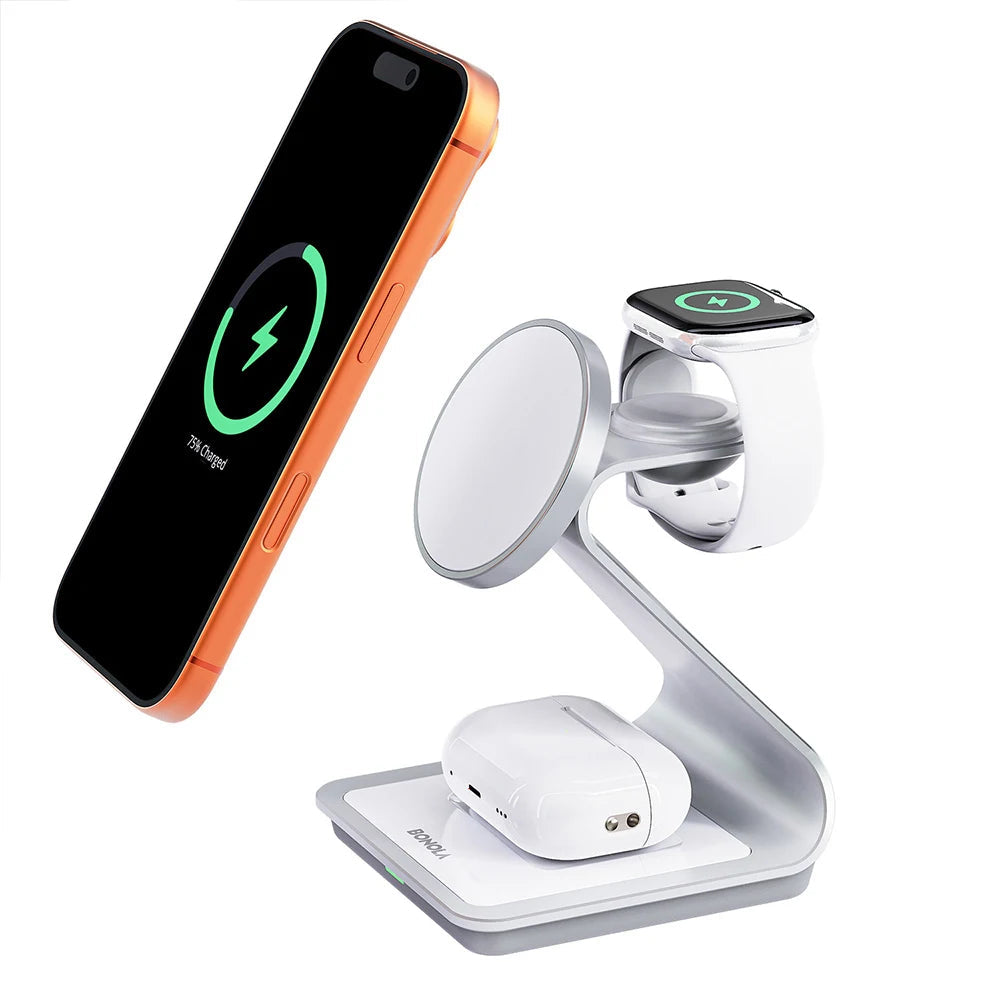 Bonola Magnetic 3 in 1 Wireless Charger for iPhone 17/16/15/13/14/12 30W Wireless Charging Station for Apple Watch/AirPods Pro sayaragear