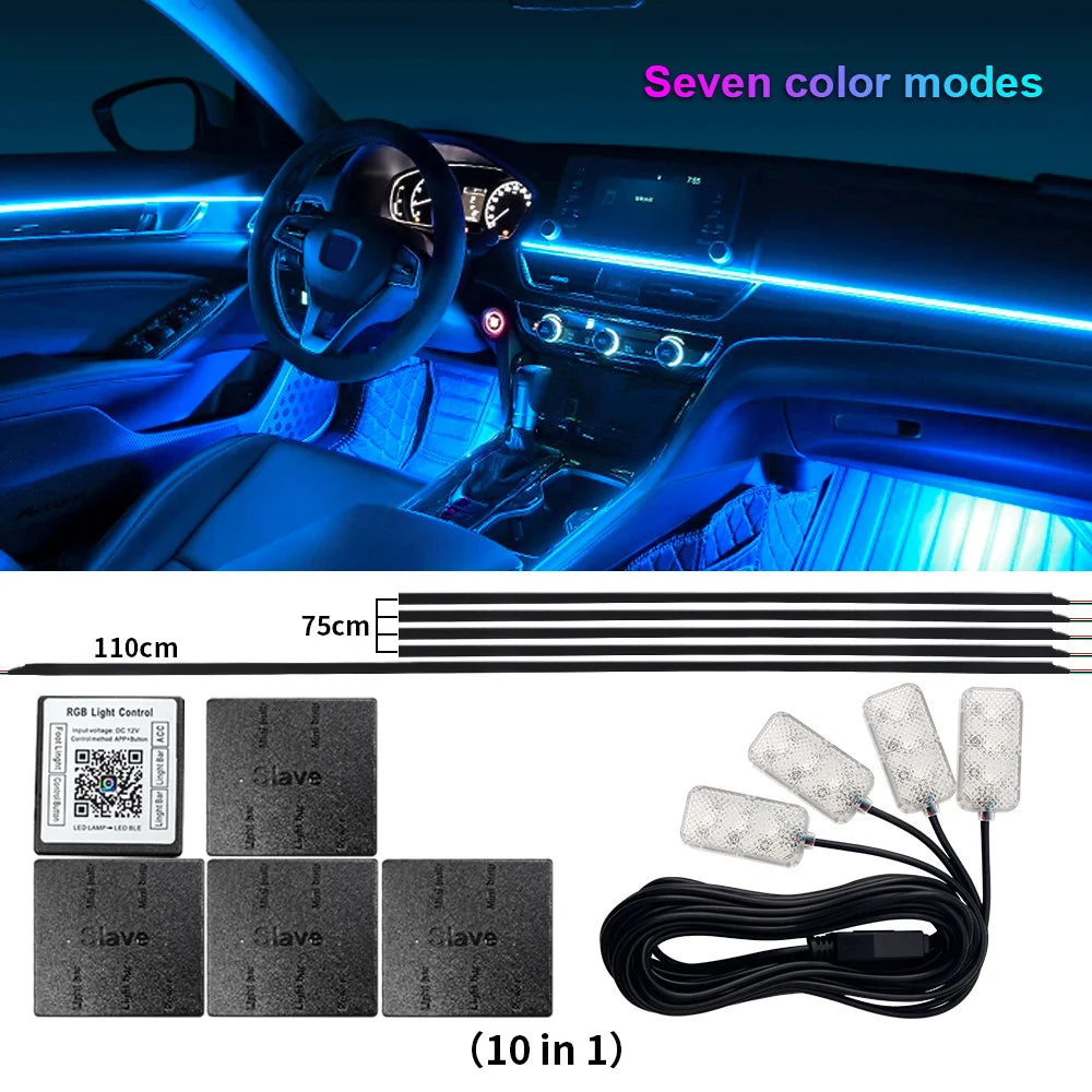 14/18 in 1 Led Acrylic Car Ambient Light RGB 64 213 Color Symphony Acrylic APP Streamer Atmosphere Lamp Kit One Zone Dual Zone sayaragear