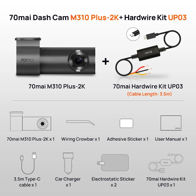 70mai Dash Cam M310 Plus 2K 1440P 143°FOV F1.55 Smart Voice Control 24H Parking Guard Night Vision 70mai M310 Plus 2K Car DVR sayaragear
