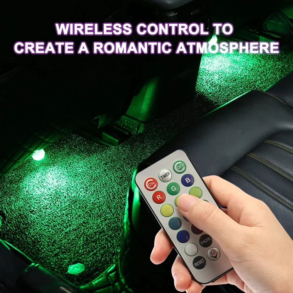 Wireless Adhesive LED Car Interior Ambient Light Remote Control Decor Auto Roof Foot Atmosphere Lamp Bicycle Tail Light sayaragear