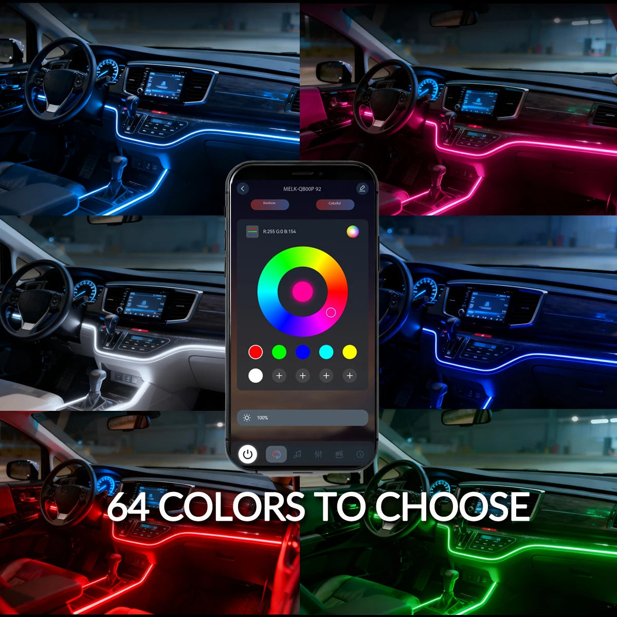 6/10/18 in 1 Car Ambient Light 64 Colors RGB Symphony Interior Acrylic LED Strip Light Hidden Music APP Control Atmosphere Lamp sayaragear