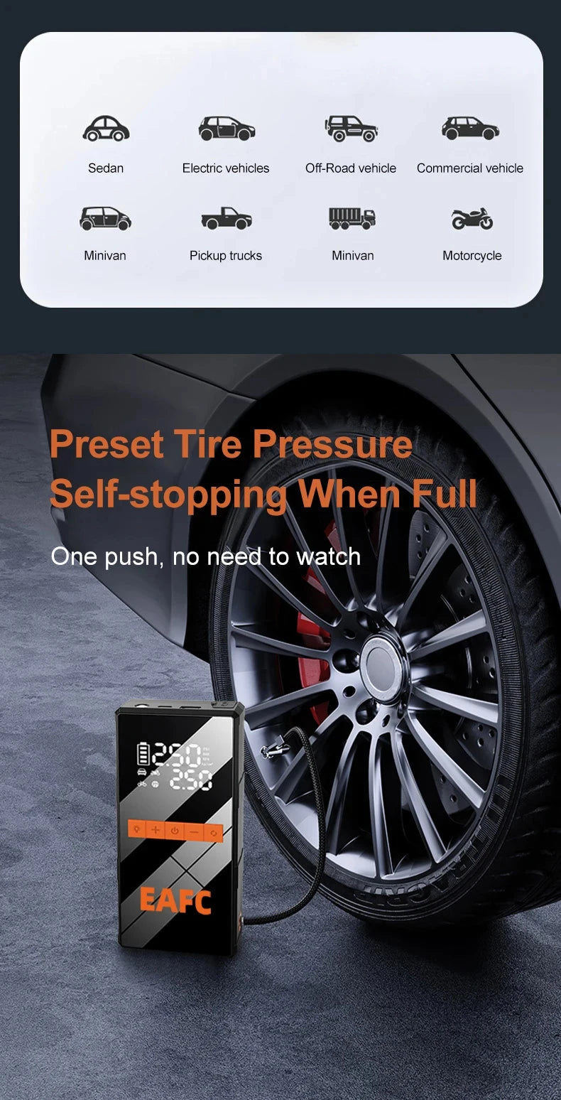 12V Car Jump Starter 4 In 1 Car Wireless Tire Inflator Pump Air Compressor Power Bank Potable Battery Starting Fast Charging sayaragear