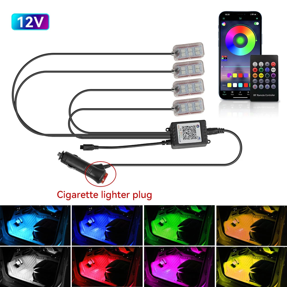 LED Car Interior Ambient Lights Foot Strip Lighting Kit Accessories Backlight Remote App Music Control Auto RGB Decorative Lamp sayaragear