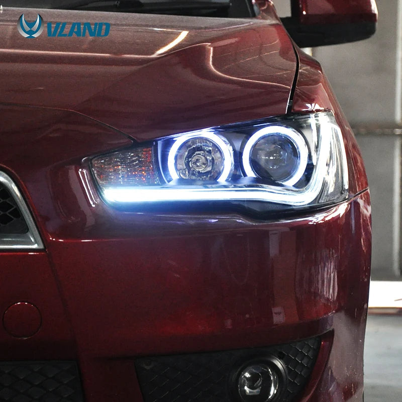 VLAND LED Headlights For 2010-UP Mitsubishi Lancer EVO X Full Black Sequential A Set sayaragear