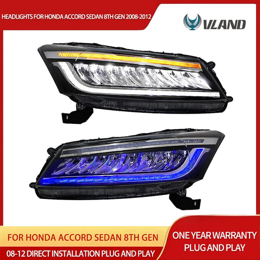 VLAND 2008-2012 Sedan 8th Gen LED Dual Beam Projector Headlights Assembly sayaragear