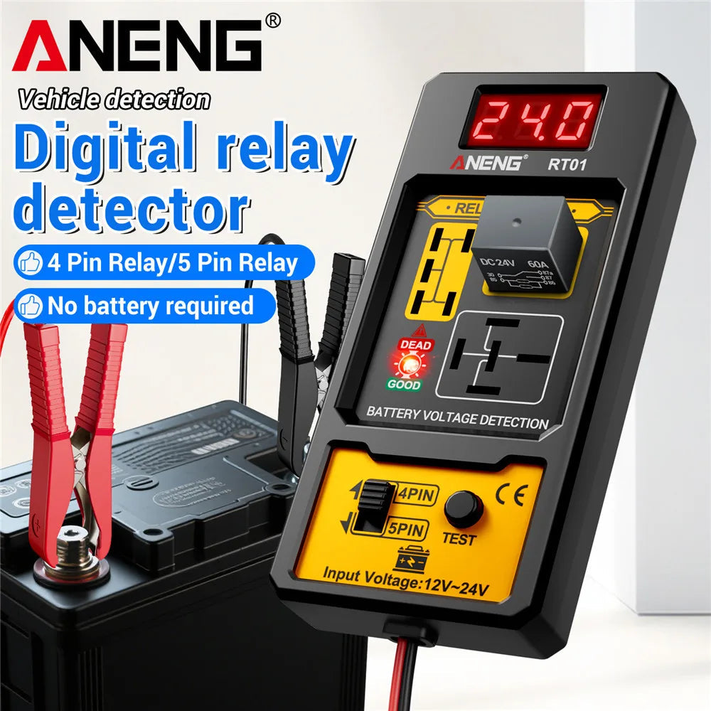 ANENG 11-25V Relay Detector RT01 Digital Universal 4/5 Pins Car Battery Vehicle Detection Digital Display Voltage Battery Tester sayaragear