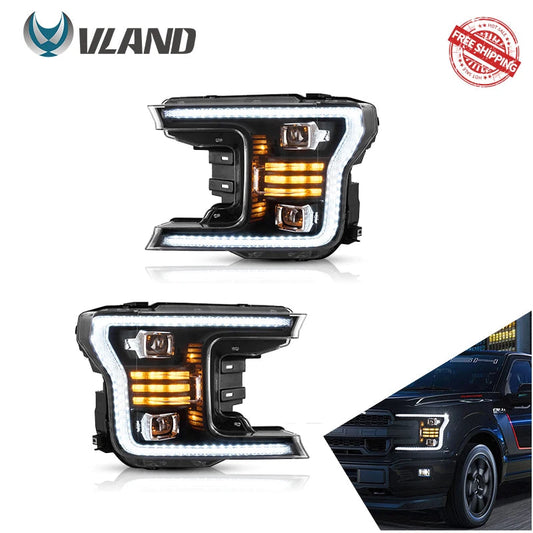 VLAND Car Accessories Head Lamp FOR FORD F150 FULL LED HEADLIGHTS 2018-2020 LED Headlight R57 Cooper DRL LED Projector Beam sayaragear