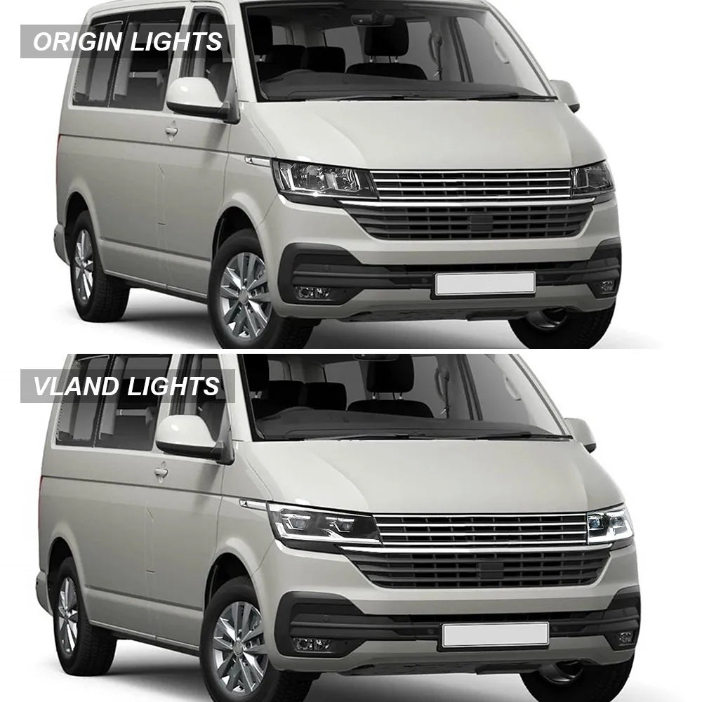 VLAND LED Dual Beam Projector Headlights Black Fit 2019-2024 VW Transporter T6.1 Facelift Headlamps sayaragear