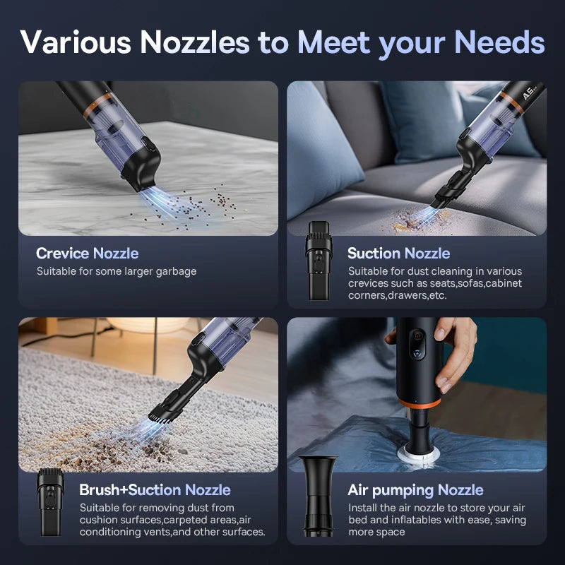 Baseus A5 Air Car Vacuum Cleaner 2-in-1 Powerful Wireless Cleaner Strong Suction Handheld Car Cleaning Portable Home Appliance sayaragear