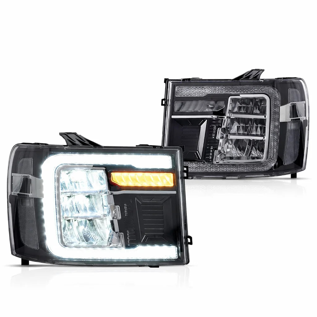 Vland 07-13 Sierra 2nd Gen LED Reflection Bowl Headlights Chrome with DRL High Low Beam Front Headlamp Assembly sayaragear