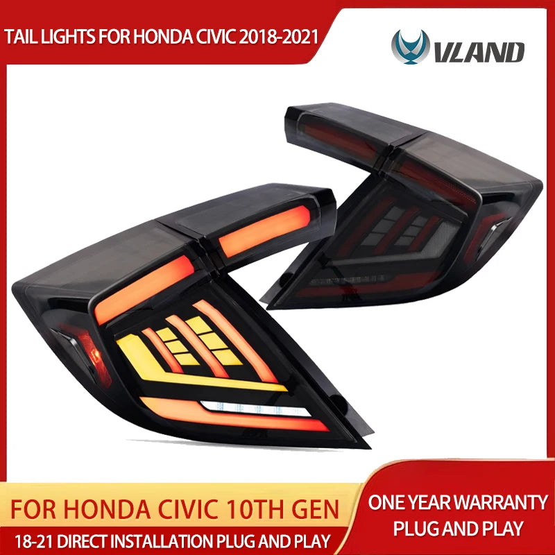 Vland 18-21 Civic 10th Gen (FK4/FK7/FK8) Hatchback II LED Tail Lights With Dynamic Welcome Lighting Smoked sayaragear