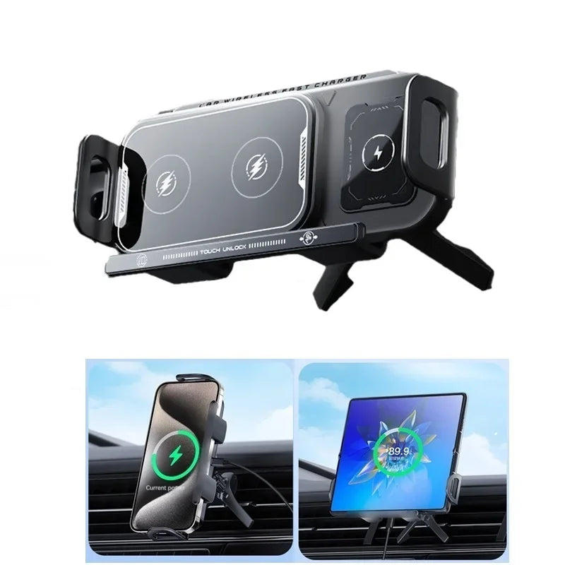 15W Universal Car Phone Wireless Charger Holder 360° Rotation Mount for Samsung Galaxy Fold 6 5 4 3 Z Flip S25 S24 iPhone 16 15 sayaragear
