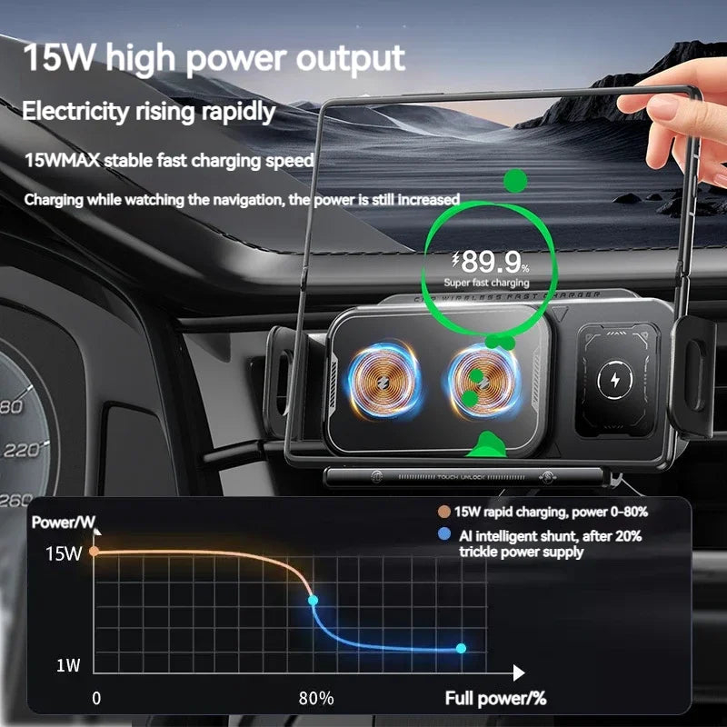15W Universal Car Phone Wireless Charger Holder 360° Rotation Mount for Samsung Galaxy Fold 6 5 4 3 Z Flip S25 S24 iPhone 16 15 sayaragear