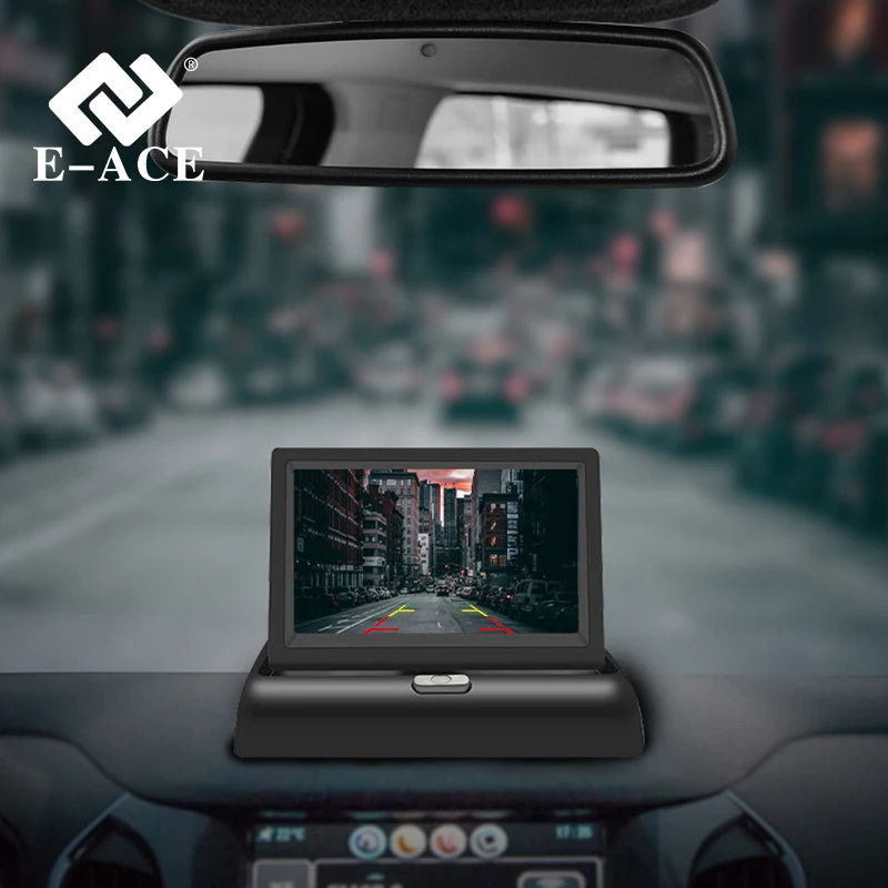 E-ACE 4.3" Car Rear View Camera Monitor Folding Easy Installation Car Parking System Camera Automotive Electronic Accessories sayaragear