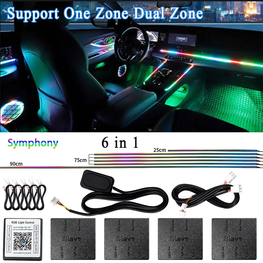 14/18 in 1 Led Acrylic Car Ambient Light RGB 64 213 Color Symphony Acrylic APP Streamer Atmosphere Lamp Kit One Zone Dual Zone sayaragear