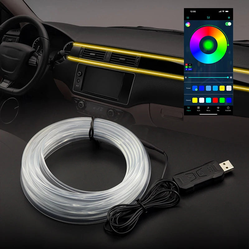1/2/3/4/5M Car Interior RGB LED Light Strip Ambient Neon Invisible Light USB Fiber Optic Atmosphere Lamp Support APP Control sayaragear