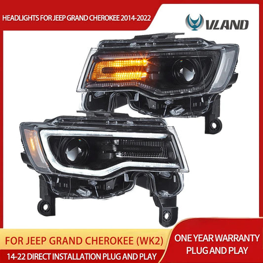 Vland 2014-2022 Grand Cherokee (WK2) LED Headlights With Startup Animation/ Blue DRL sayaragear