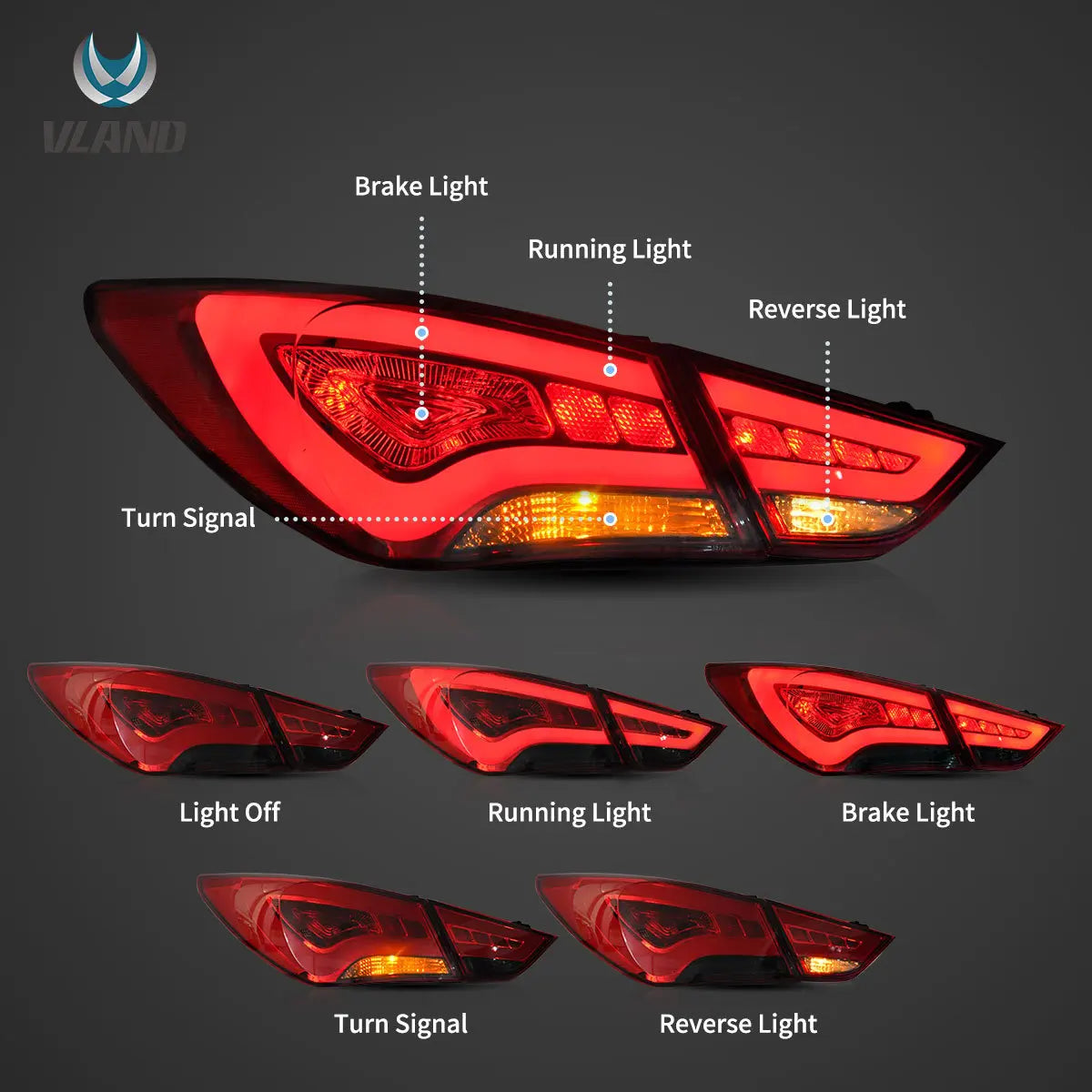 Vland LED Tail Lights for 11-14 Hyundai Sonata 6th Gen (YF) Sedan with Amber Turn Signal – Stylish Replacement Upgrade sayaragear
