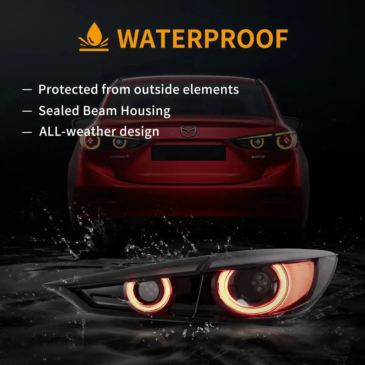 Vland 14-18 Mazda3 Axela 3rd Gen (BM, BN) Sedan LED Tail Lights With Dynamic Welcome Lighting Smoked sayaragear
