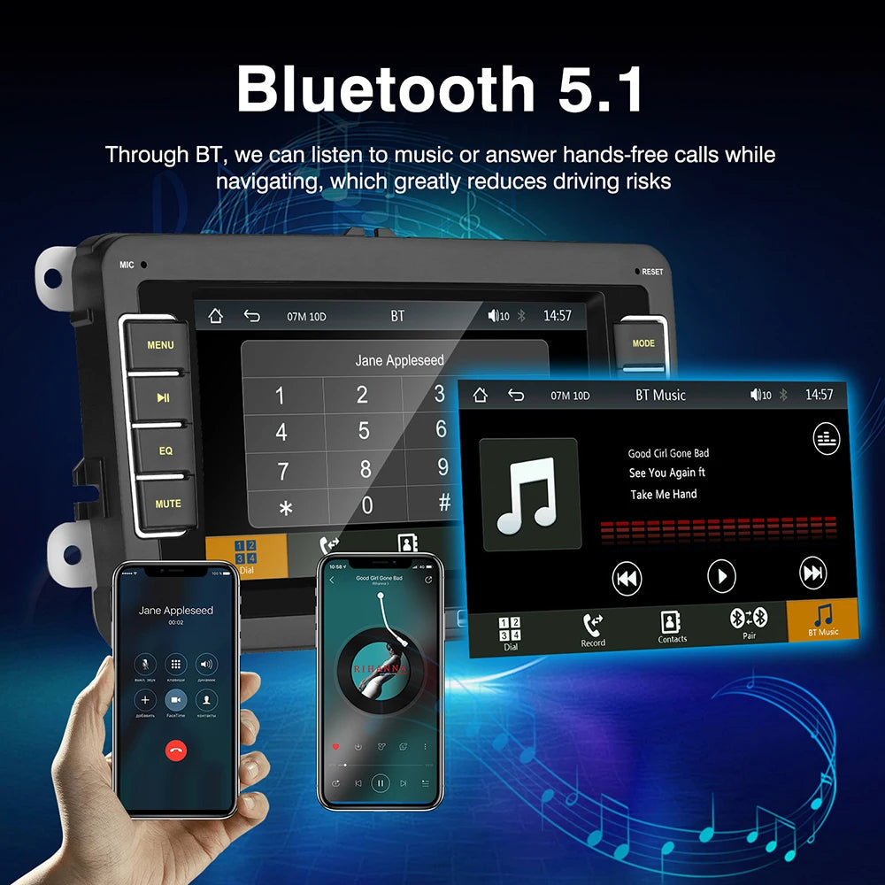 7 Inch Car Stereo For VW Touchcreen BT AM/FM Radio Receiver with Android Auto Carplay USB Charge Support Hands-Free Calling sayaragear