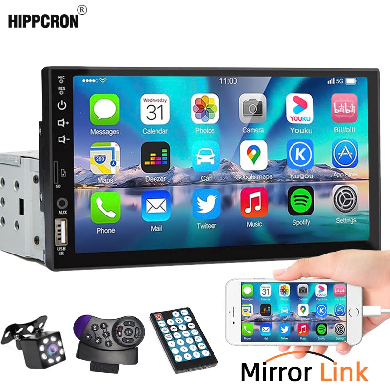 7 Inch Car Radio 1 Din MP5 Player Touch Screen Multimedia FM ISO Power Aux Input USB Bluetooth  Mirror Link Universal Autoradio sayaragear