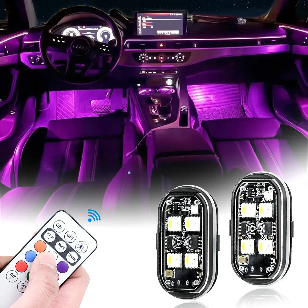 2/4pcs Wireless LED Strobe Lights Car Decor Atmosphere Light, 8 Colors Rechargeable Led Lights Anti-Collision LED Warning Light sayaragear