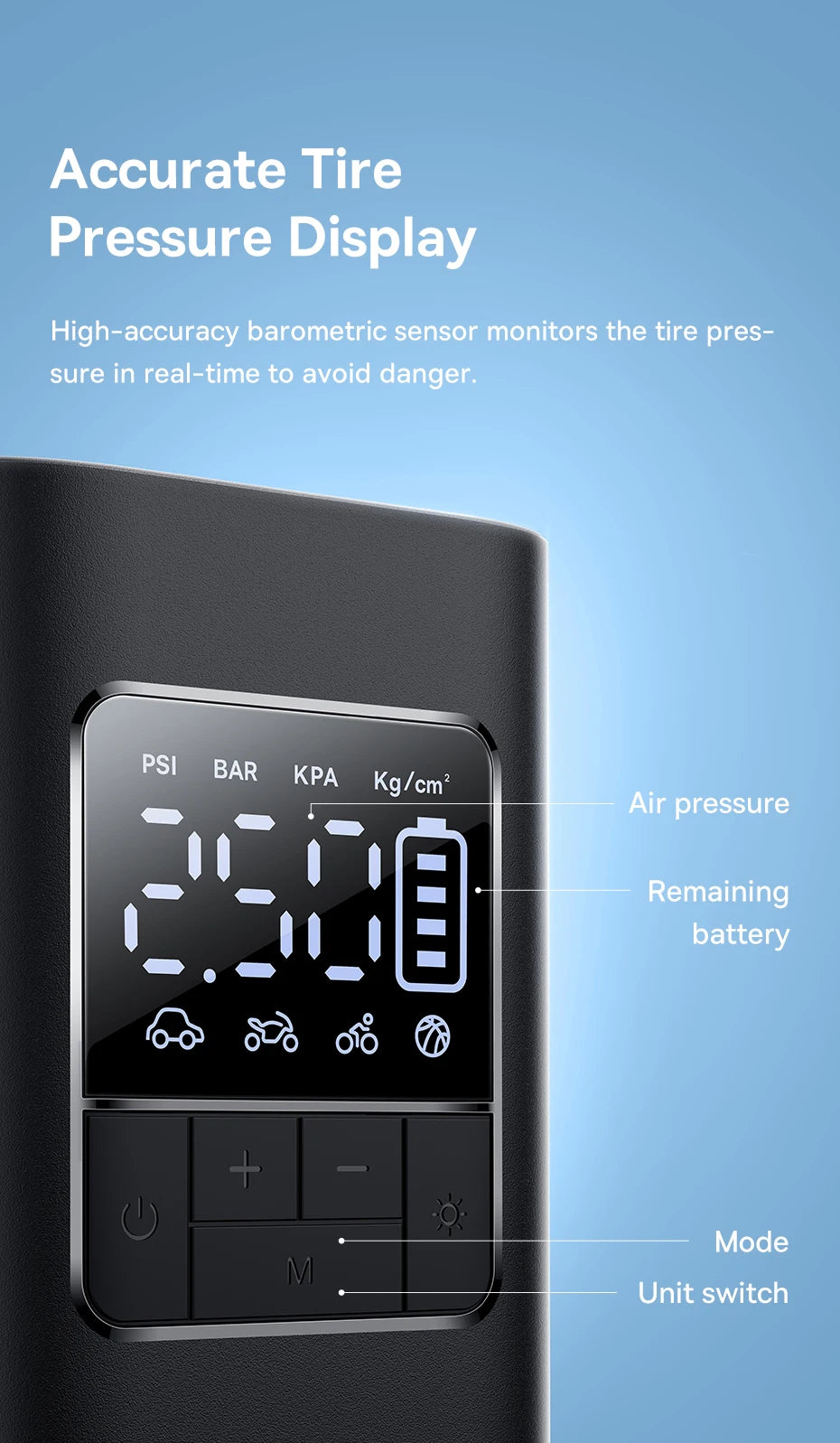 Baseus Wireless Car Air Pump Portable Air Compressor for Car Motorcycles Bicycle Electric Tire Inflator with LCD Digital Display sayaragear