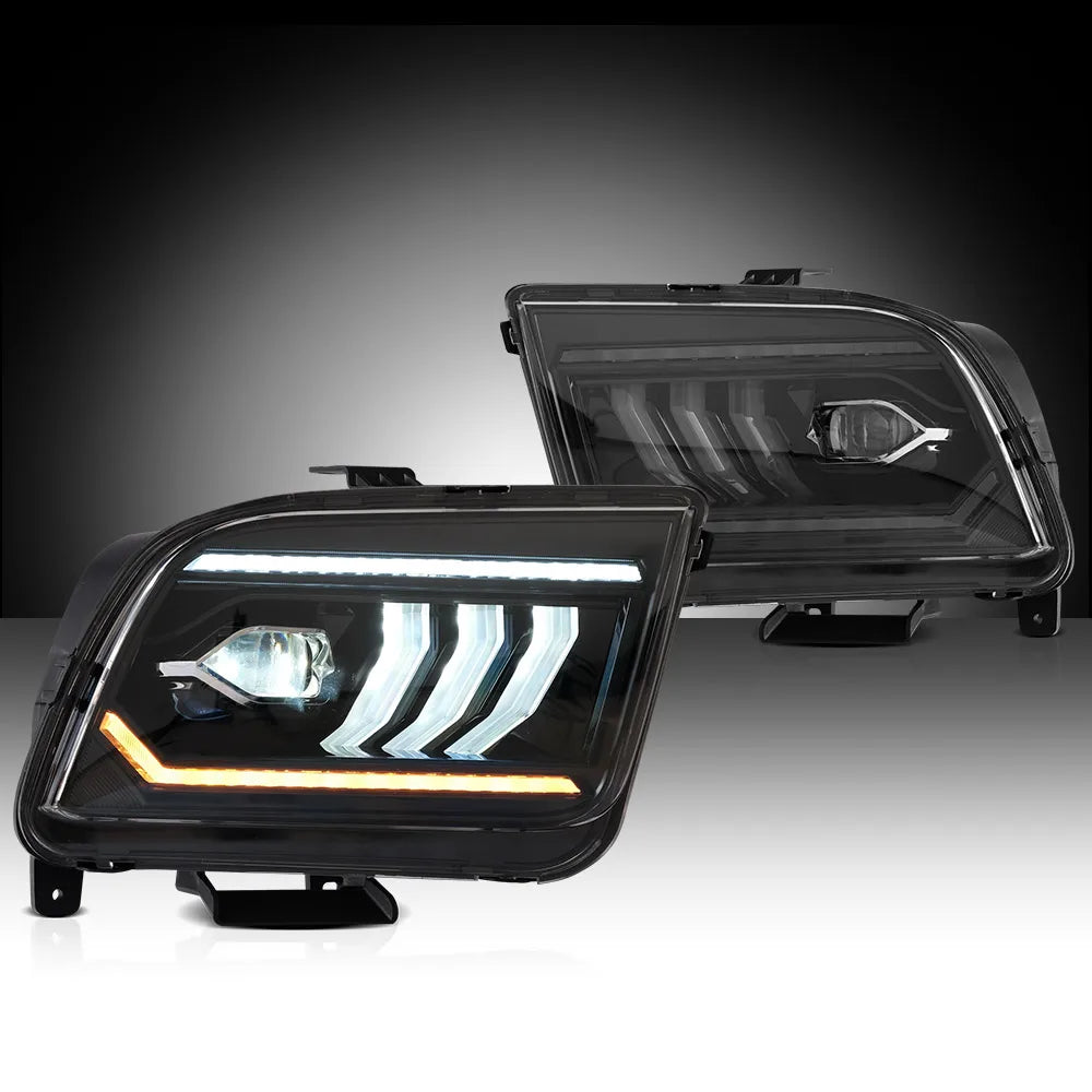 Vland 05-09 Mustang 5th Gen (S-197 I) Pre-Facelift LED Dual Beam Projector Headlights Black sayaragear