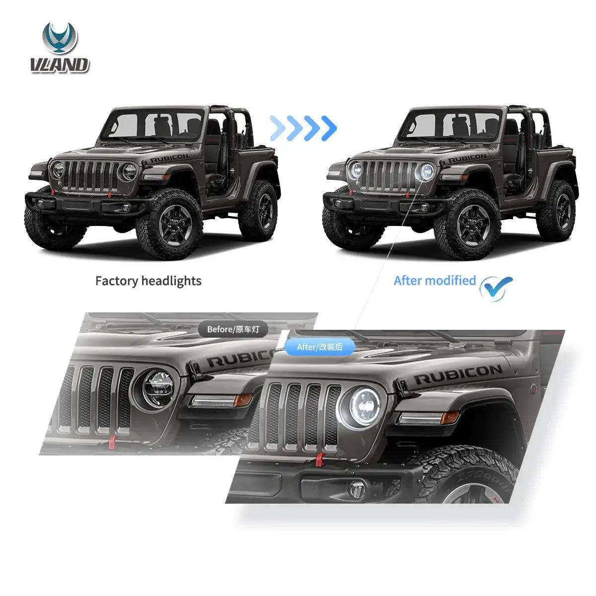 Vland 18-Up Jeep Wrangler JL JLU JT Rubicon Full LED Headlights With Start-up animation sayaragear