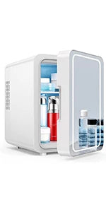 EKAQUZ Mini Fridge for Bedroom - Car, Office Desk & College Dorm Room - 12v Portable Cooler & Warmer for Food, Drinks, Skinca sayaragear