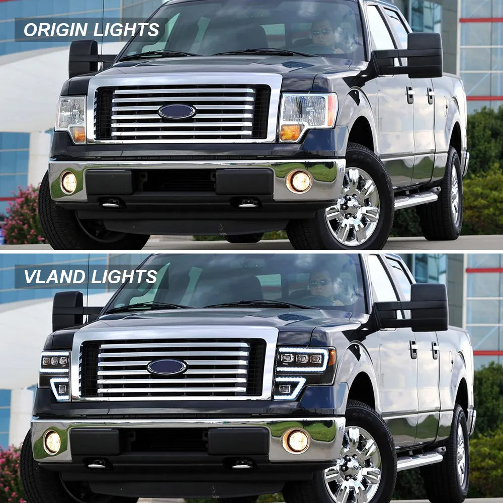 Vland 2009-2014 F150 12th Gen Black LED Matrix Projector Headlights Plug & Play Headlamp Assembly sayaragear