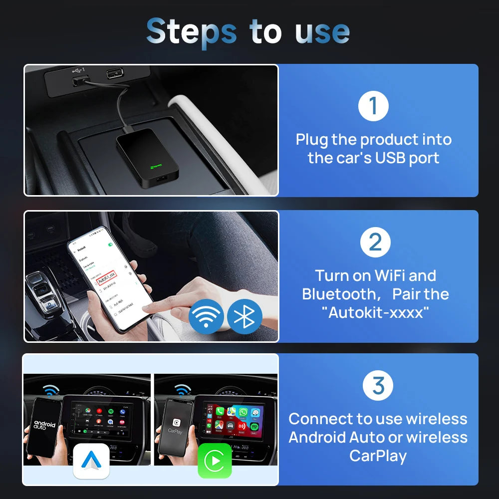 CarlinKit 5.0 Wired to Wireless Android Auto Box Wireless CarPlay Adapter Smart Car Ai Box WiFi Bluetooth Auto Connect Plug&Play sayaragear