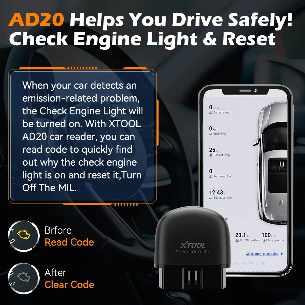 XTOOL Advancer AD20 Mini Bluetooth 5.0 OBD2 Scanner Full obd2 Functions Car Diagnostic Scan Tool Read/Clear fault code Universal sayaragear