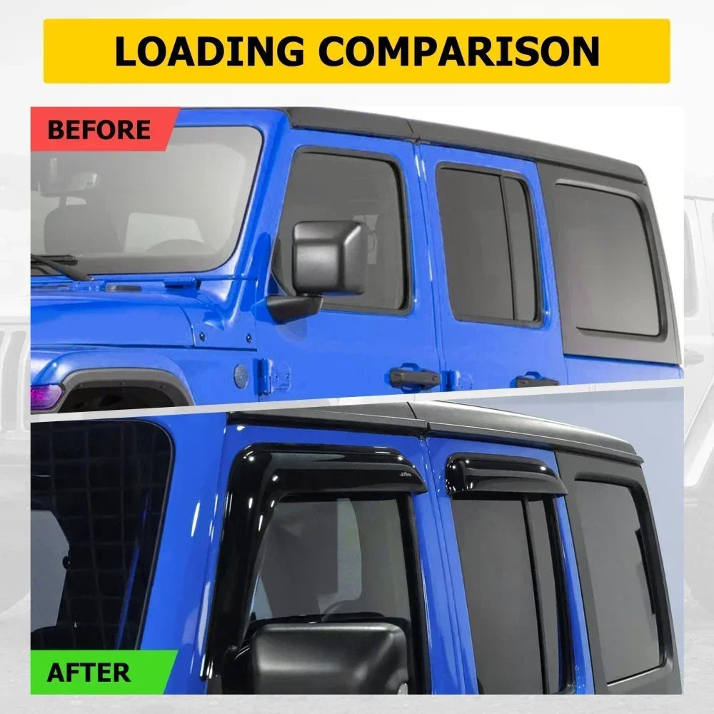 4Pcs Side Window Deflectors Outside Sun Visor Rain Guards Weather Shield Window Shelters For Jeep Wrangler JL 2018-2023 sayaragear
