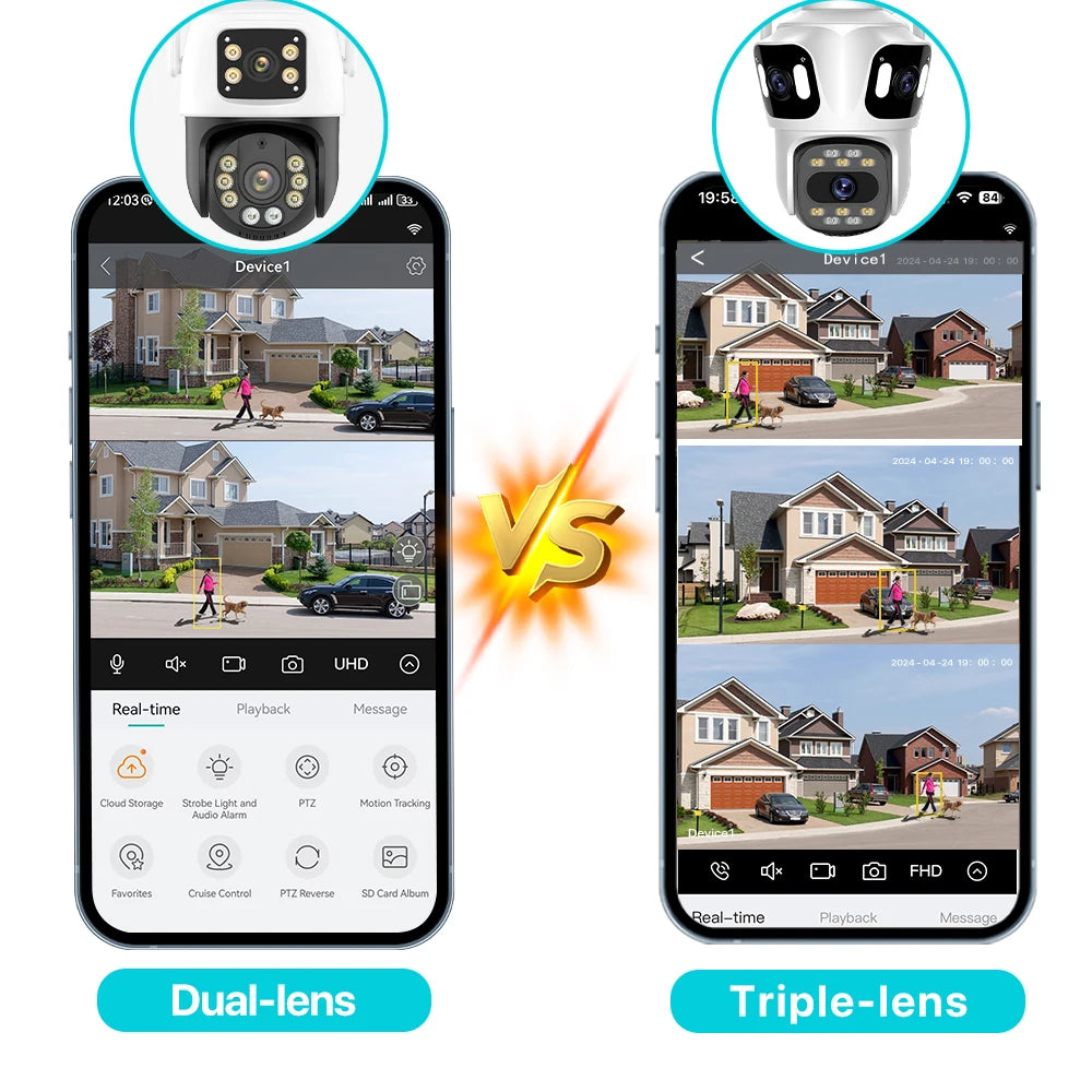 Three Lens PTZ IP Camera Outdoor HD Three Screen WiFi Security Camera Auto Tracking Dual Len Wirelss CCTV Camera iCsee sayaragear