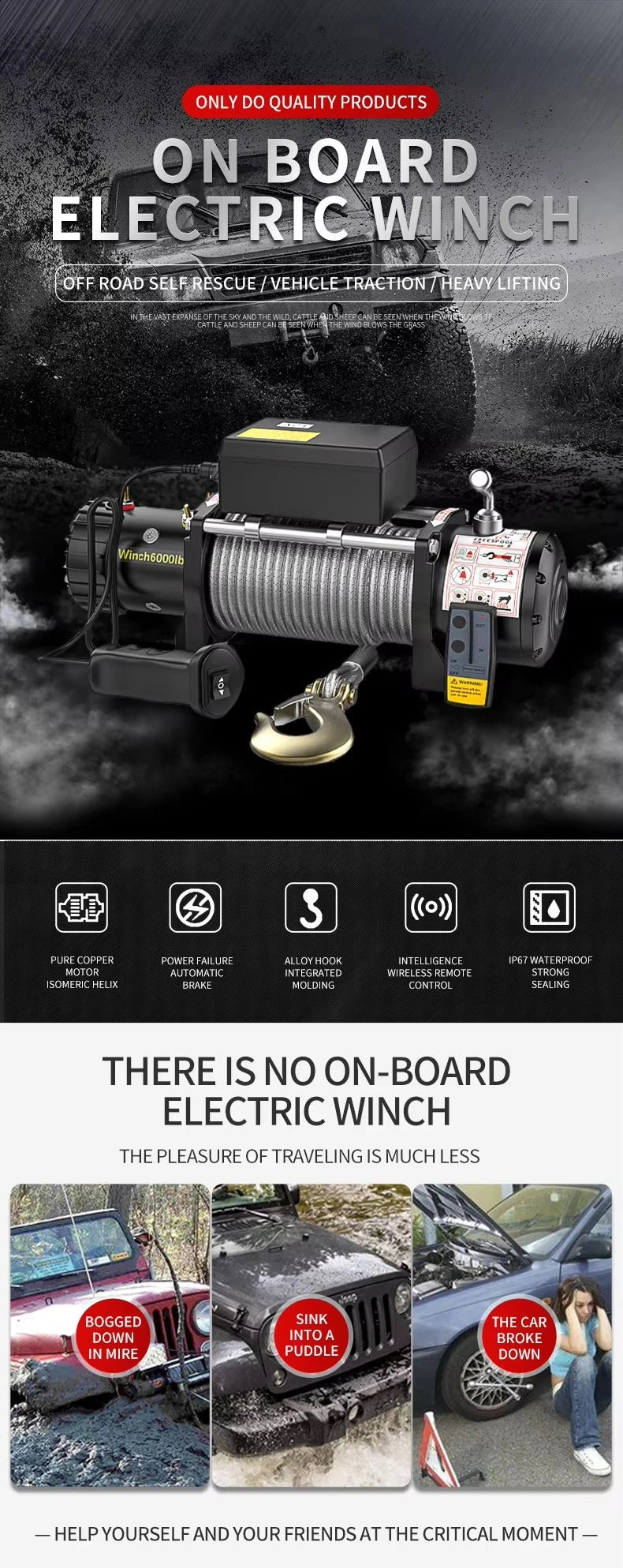 Durable High Quality 12000lbs 24Volt Electric Winch Remote Control Steel Cable for Outdoor 4x4 Vehicle Recovery Workcustom sayaragear
