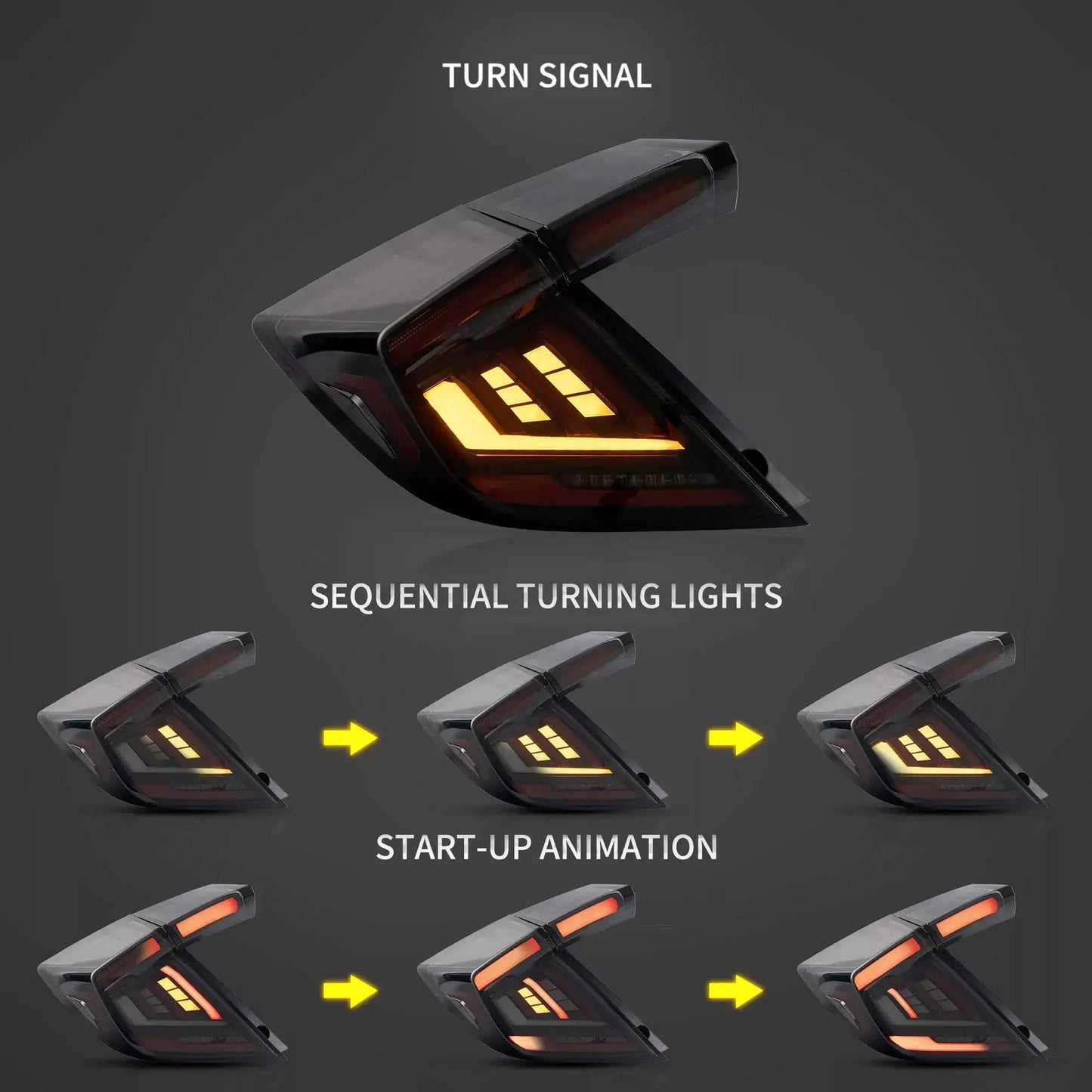Vland 18-21 Civic 10th Gen (FK4/FK7/FK8) Hatchback II LED Tail Lights With Dynamic Welcome Lighting Smoked sayaragear