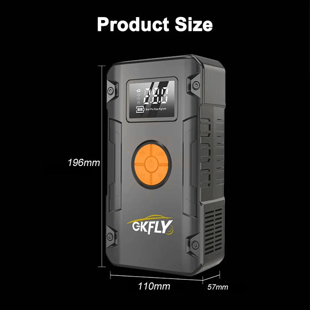 GKFLY Jump Starter 4 in 1 Pump Air Compressor 4000A Power Bank 12V Digital Tire Inflator 150PSI Emergency Battery Booster sayaragear
