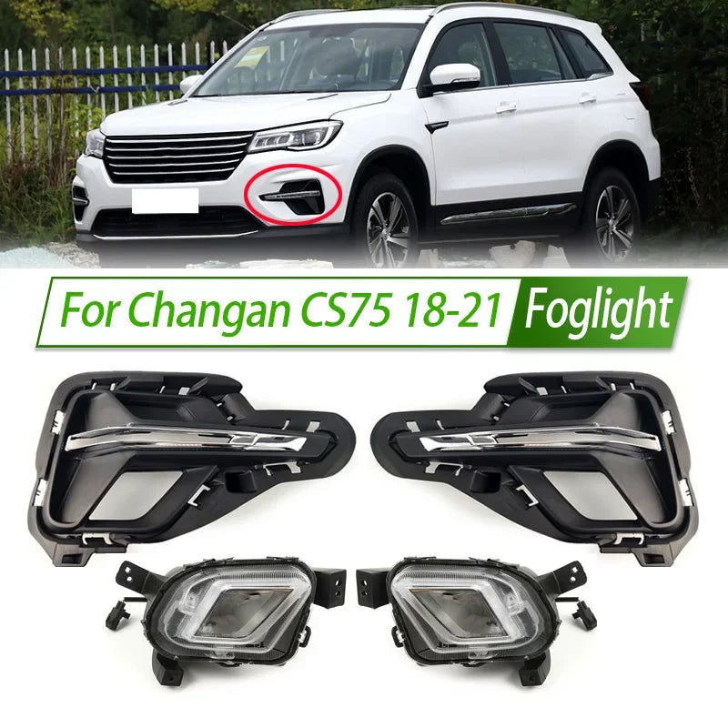 For Changan CS75 18-21 Foglight Fog Light Assembly LED/ Halogen Front Bumper Fog Lamp Kit Replacement Frame Cover sayaragear