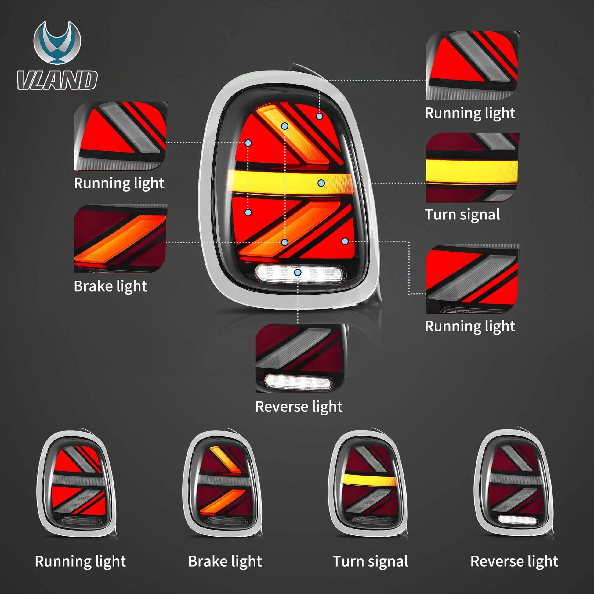 Vland 14-19 Mini Cooper F55 F56 F57 LED Tail Lights with Sequential Turn Signal Rear Lamp Assembly Upgrade sayaragear