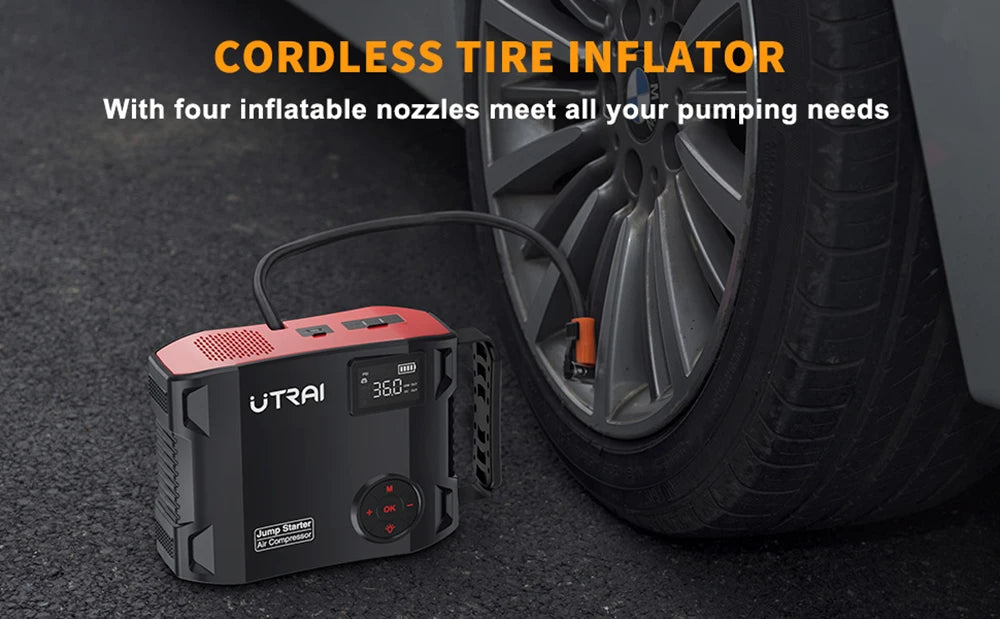 UTRAI 4 In 1 2000A Jump Starter Power Bank 16000mAh 150PSI Air Compressor Tire Pump Portable Charger Car Booster Starting Device sayaragear