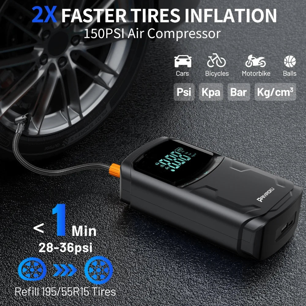 Car Jump Starter with Air Compressor Peak 5000A Auto Battery Booster 150PSI Air Pump Portable Power Bank Tire Inflator Lighting sayaragear
