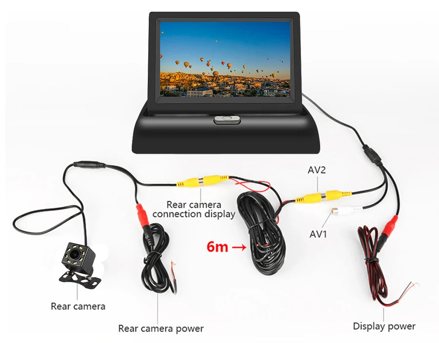 E-ACE 4.3" Car Rear View Camera Monitor Folding Easy Installation Car Parking System Camera Automotive Electronic Accessories sayaragear