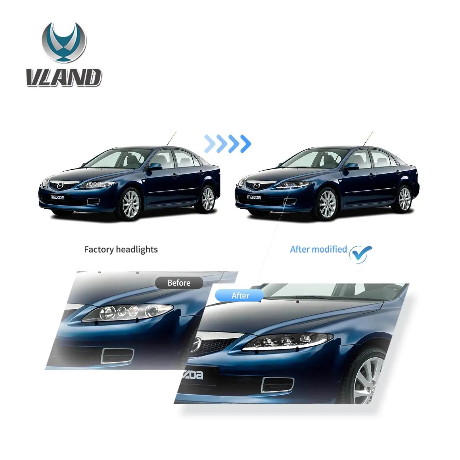 Vland 2002-2008 6 1th Gen (GG1) Pre-Facelift Sedan LED Matrix Projector Headlights Black sayaragear
