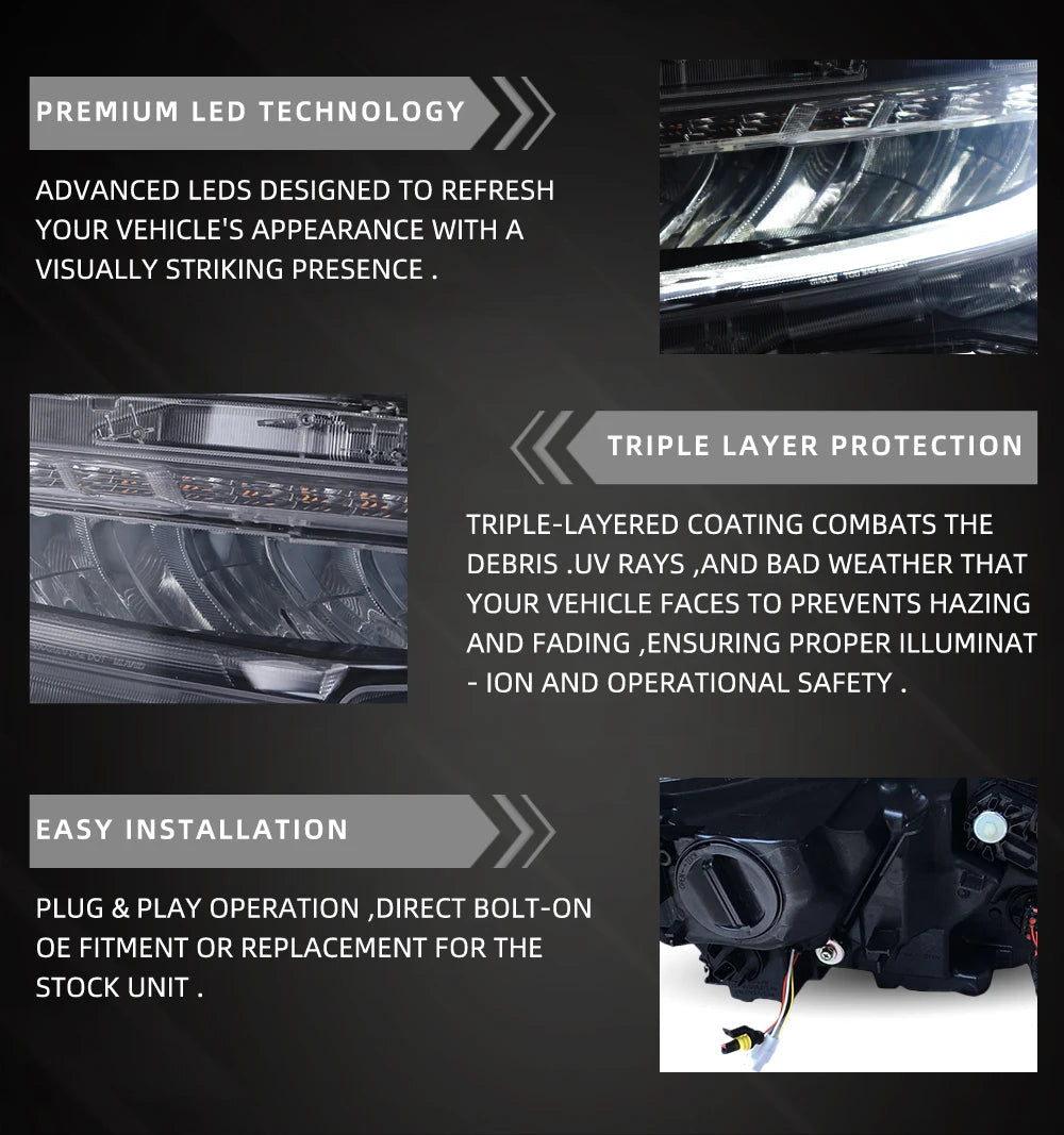 Vland factory car accessories for Car full LED lights for Civic headlight 2016-2018 with white DRL and yellow moving turn signal sayaragear