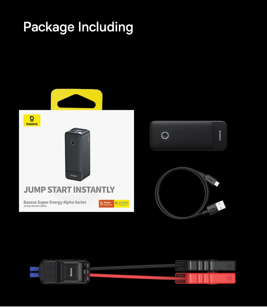 Baseus 600A Jump Starter 6000mAh Car Battery Charger for Auto Emergency Power Bank Booster Starting Device Car Jump Starter sayaragear
