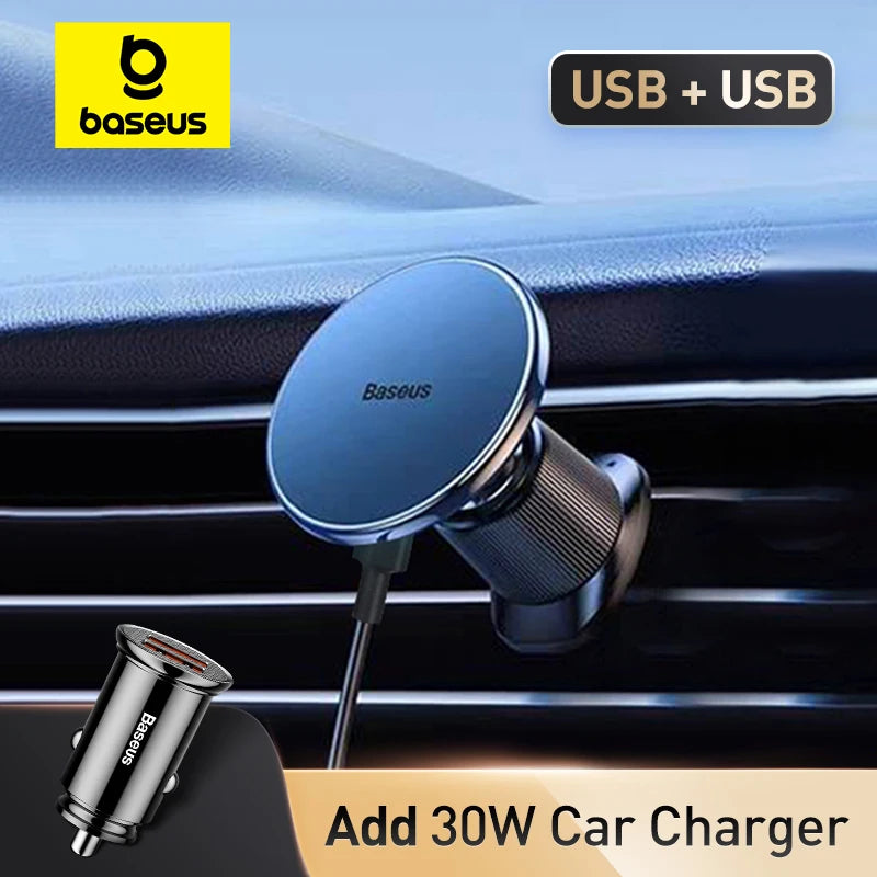 Baseus Magnetic Wireless Charger Car Phone Holder 15W Fast Charging Wireless Car Charger Holder For iPhone 16 15 14 13 Car Mount sayaragear