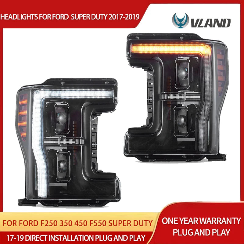 Vland 17-19 F250 F350 F450 F550 Super Duty LED Projector Upgrade Headlights sayaragear